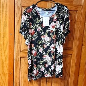 Lularoe 2XL Olive black with roses and flowers shirt